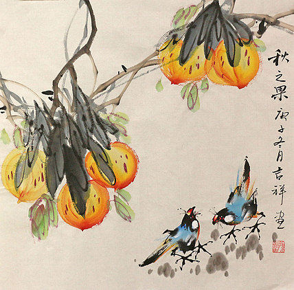斗方花鸟作品&mdash;&mdash;画家吉祥