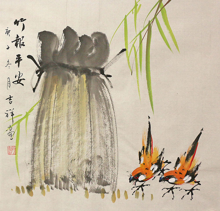 斗方花鸟作品——画家吉祥