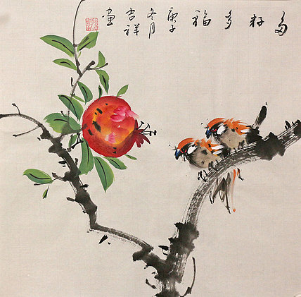 斗方花鸟作品——画家吉祥