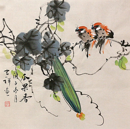 斗方花鸟作品——画家吉祥