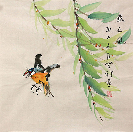 斗方花鸟作品——画家吉祥