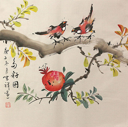 斗方花鸟作品——画家吉祥