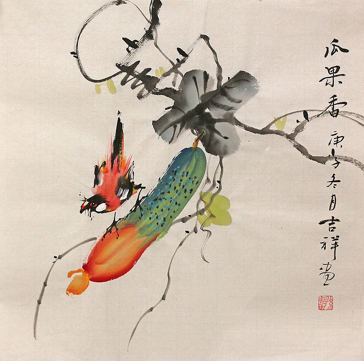 斗方花鸟作品——画家吉祥