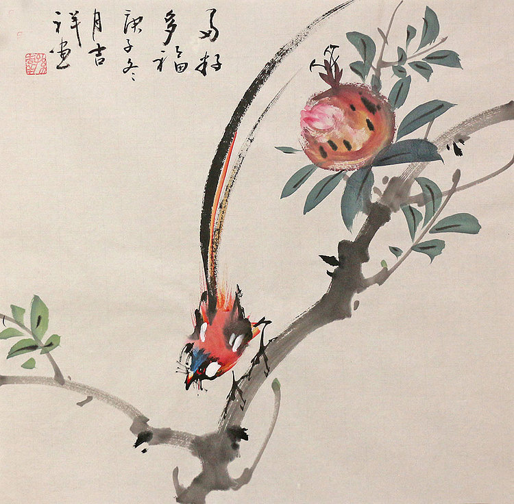 斗方花鸟作品——画家吉祥