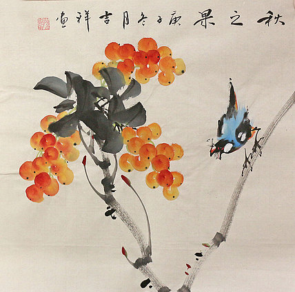 斗方花鸟作品——画家吉祥
