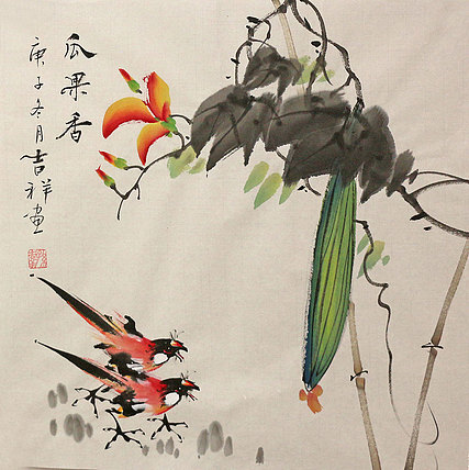 斗方花鸟作品——画家吉祥