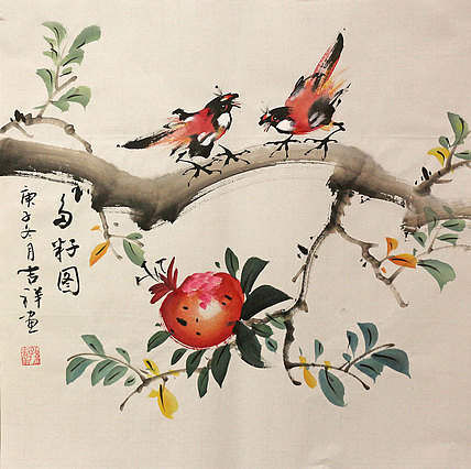 斗方花鸟作品——画家吉祥