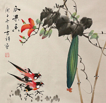 斗方花鸟作品——画家吉祥