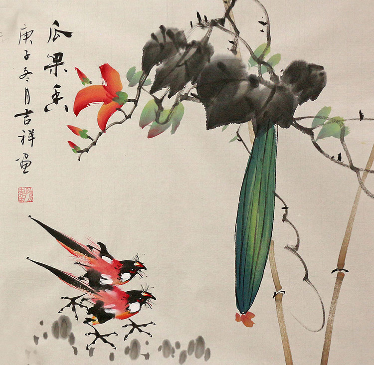 斗方花鸟作品——画家吉祥