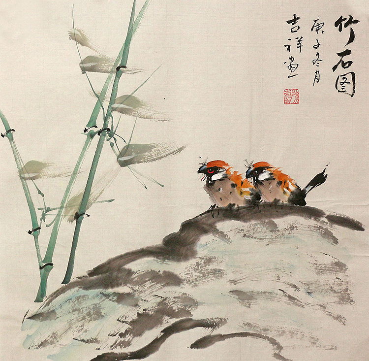 斗方花鸟作品——画家吉祥