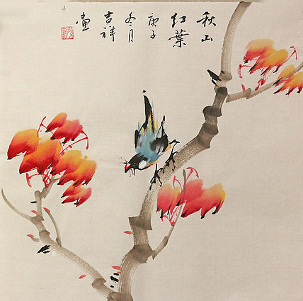 斗方花鸟作品——画家吉祥