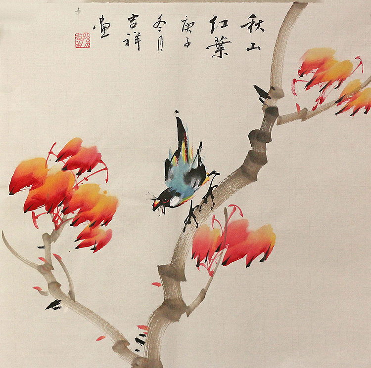 斗方花鸟作品——画家吉祥