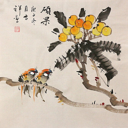 斗方花鸟作品——画家吉祥