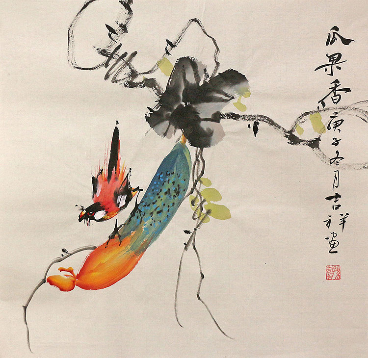 斗方花鸟作品——画家吉祥