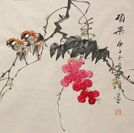 斗方花鸟作品——画家吉祥
