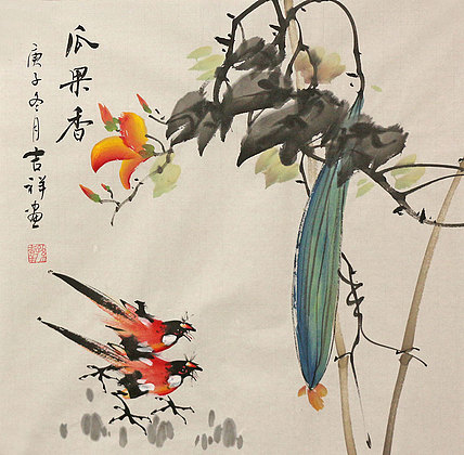 斗方花鸟作品——画家吉祥