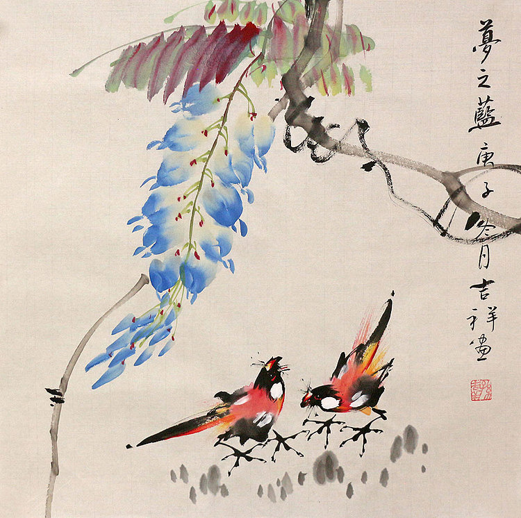 斗方花鸟作品——画家吉祥