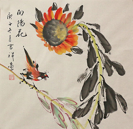 斗方花鸟作品——画家吉祥