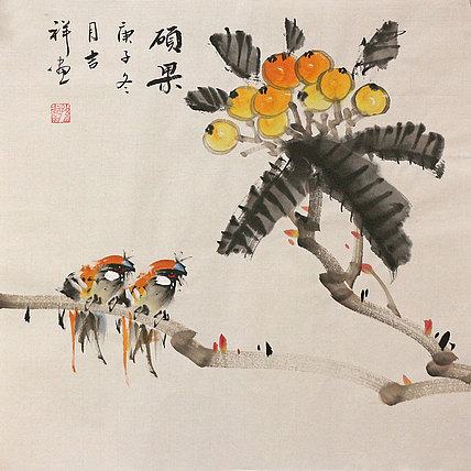 斗方花鸟作品——画家吉祥