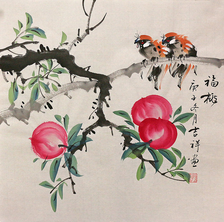 斗方花鸟作品——画家吉祥