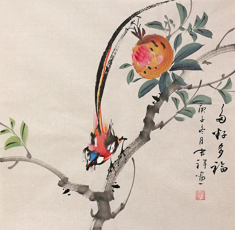 斗方花鸟作品——画家吉祥