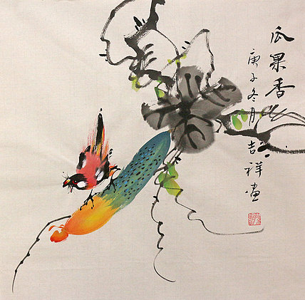 斗方花鸟作品——画家吉祥