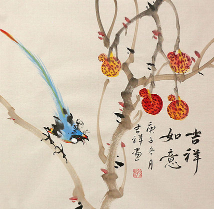 斗方花鸟作品——画家吉祥