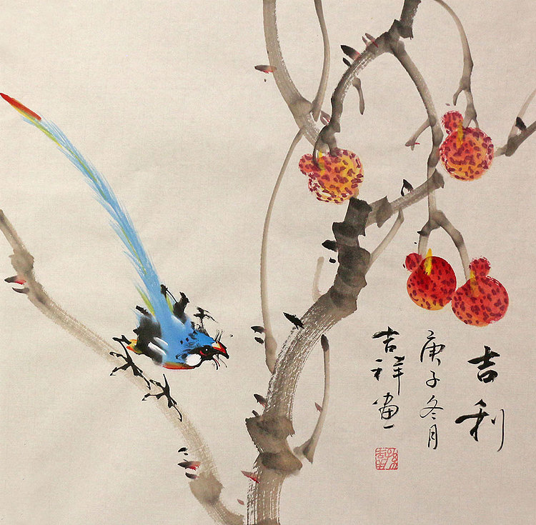 斗方花鸟作品——画家吉祥