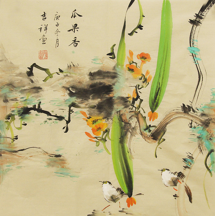 斗方花鸟——画家吉祥