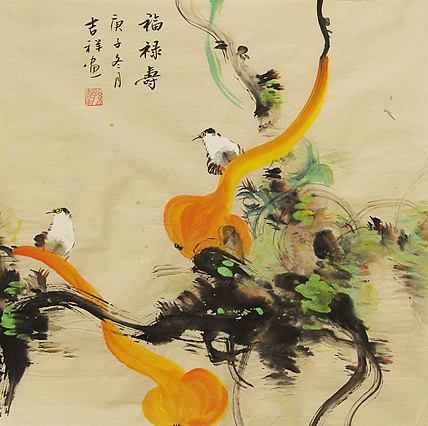 斗方花鸟——画家吉祥