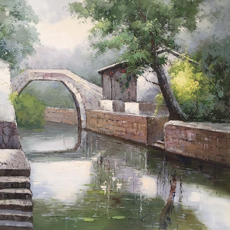 余建生手绘油画作品《春色撩人》