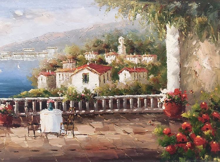 黄明灯手绘油画作品《爱情海》