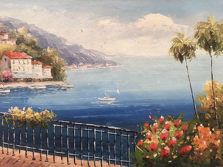 黄明灯手绘油画作品《爱情公寓》