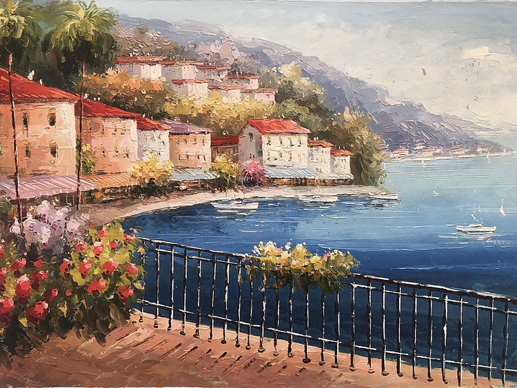 黄明灯手绘油画作品《爱情公寓》