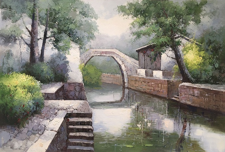 余建生手绘油画作品《春色撩人》