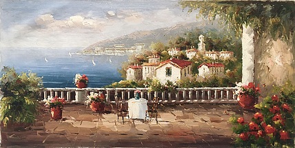 黄明灯手绘油画作品《爱情海》