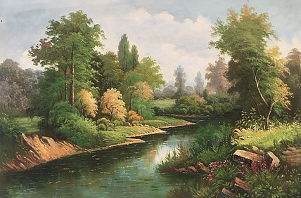 黄明灯手绘油画作品《小河》
