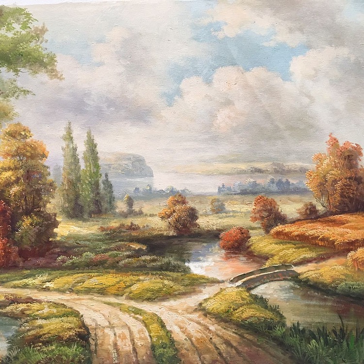 黄明灯手绘油画作品《路》