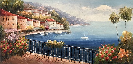 黄明灯手绘油画作品《爱情公寓》