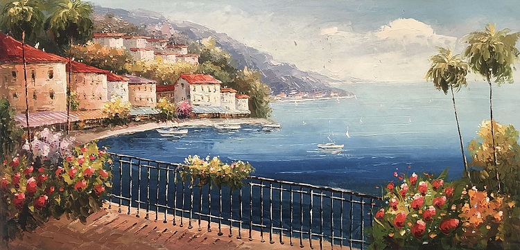 黄明灯手绘油画作品《爱情公寓》