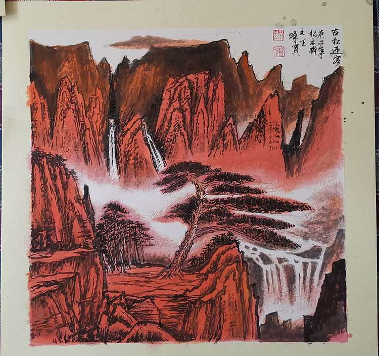 松石 山水画（卡纸）