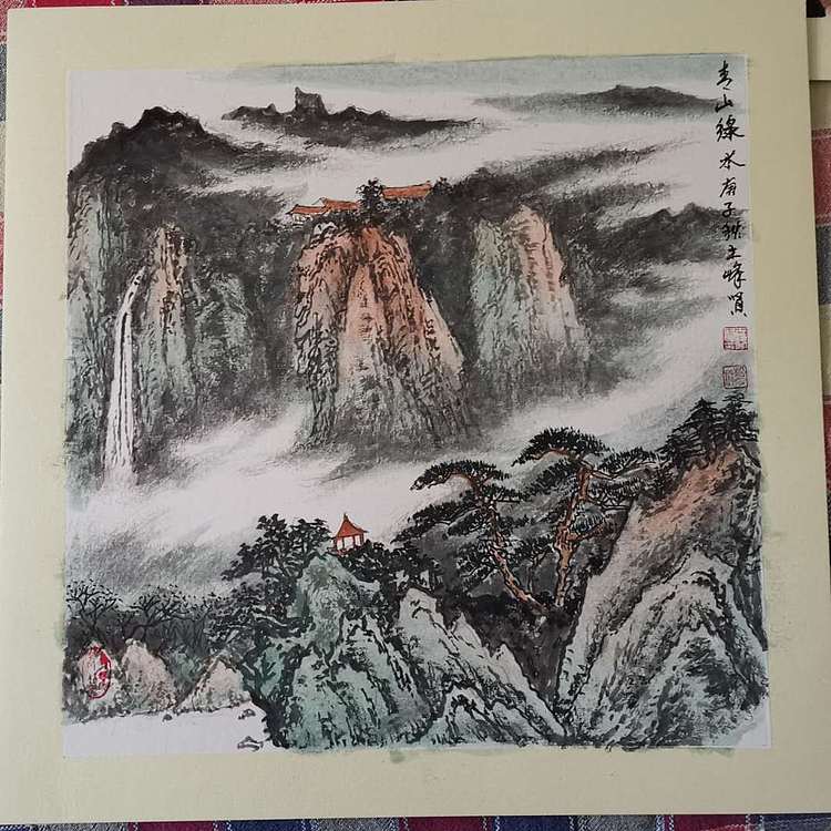 松石 山水画（卡纸）