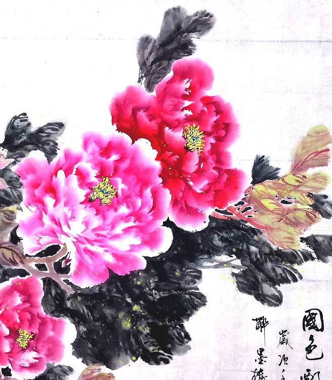 当代著名书画家 醉墨 朱毅江国画《国色天香》68*68厘米
