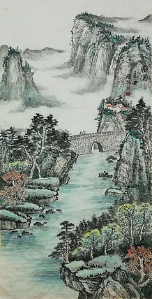 河北省美协会员 周植筠 山水画作品《观瀑》