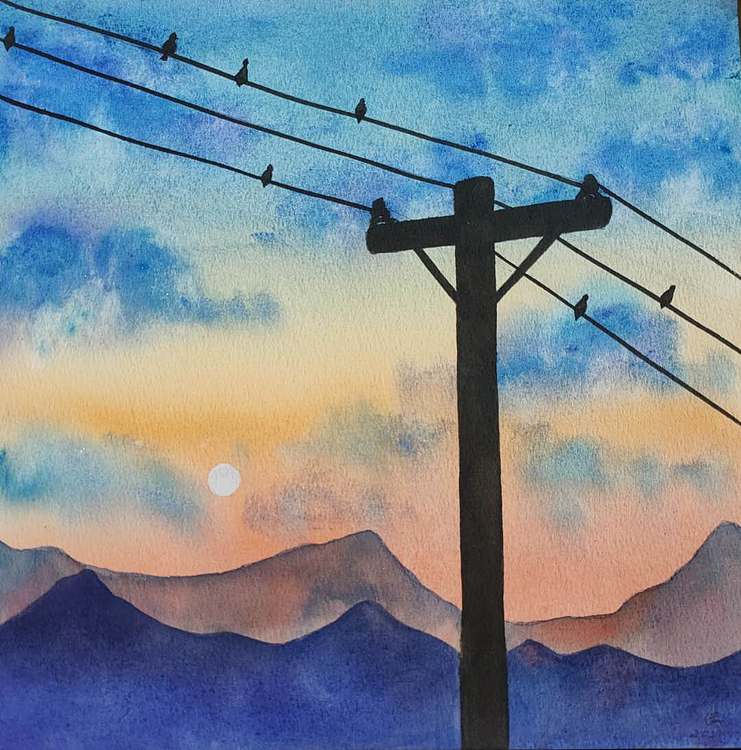 永遇乐 水彩 夕阳
