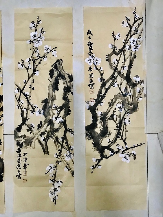 秦国良 写意白梅四条屏