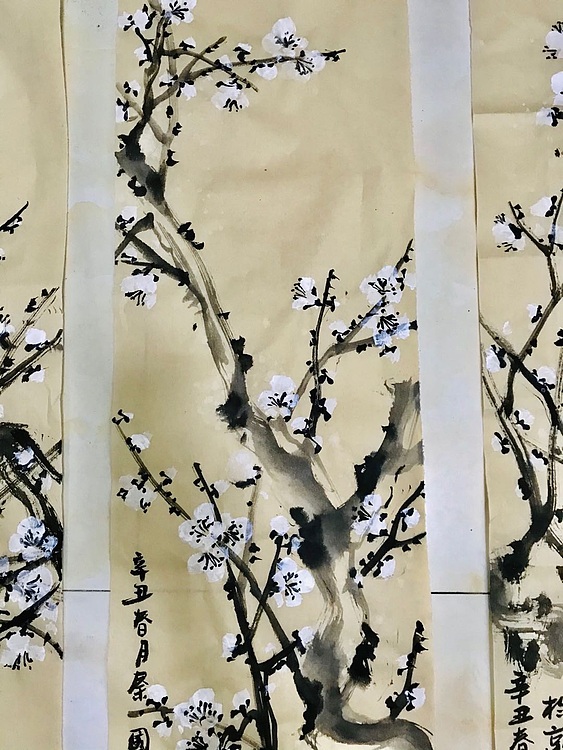 秦国良 写意白梅四条屏
