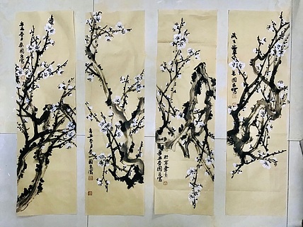 秦国良 写意白梅四条屏