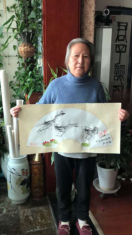 67 名家后裔&mdash;&mdash;白石孙媳  朴喆 扇面 带合影