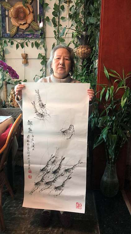 70 名家后裔&mdash;&mdash;白石孙媳 朴喆 虾趣图 带合影